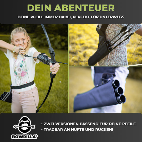 Köcher mit verstellbarem Gurt, 3 Röhren und Seitentaschen