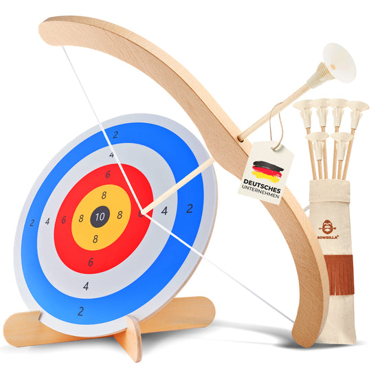 Kinderbogen - Holzspielzeug, mit Saugnapfpfeilen, Köcher & Zielscheibe