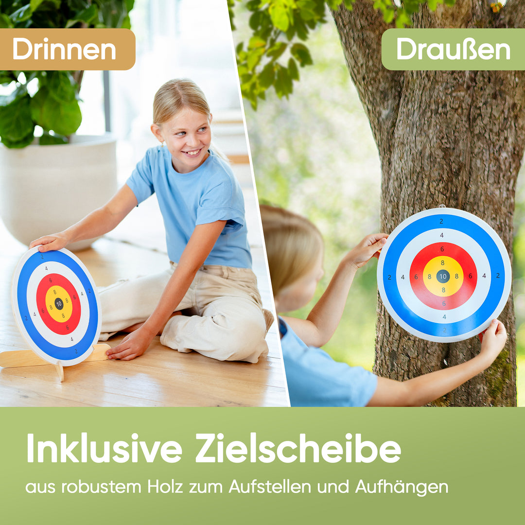 Kinderbogen - Holzspielzeug, mit Saugnapfpfeilen, Köcher & Zielscheibe