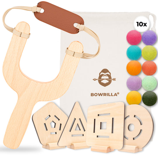 Abenteurer-Zwille Set – Holz, mit Filzkugeln & Zielen