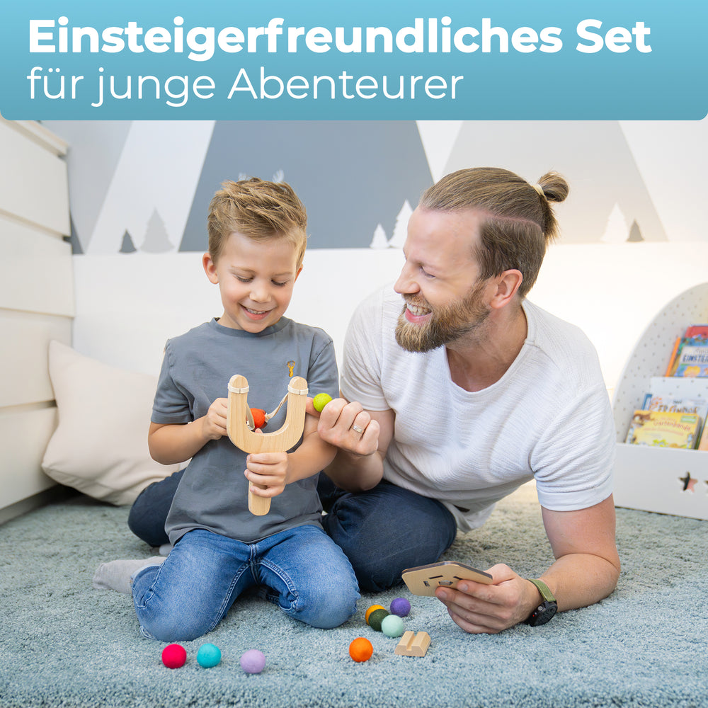 Abenteurer-Zwille Set – Holz, mit Filzkugeln & Zielen