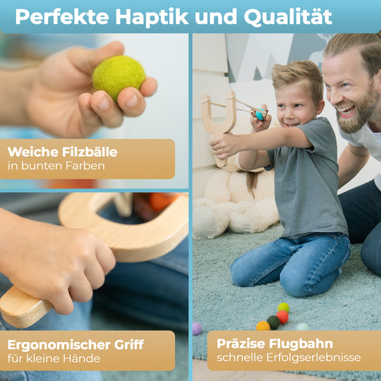 Abenteurer-Zwille Set – Holz, mit Filzkugeln & Zielen