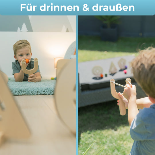 Abenteurer-Zwille Set – Holz, mit Filzkugeln & Zielen