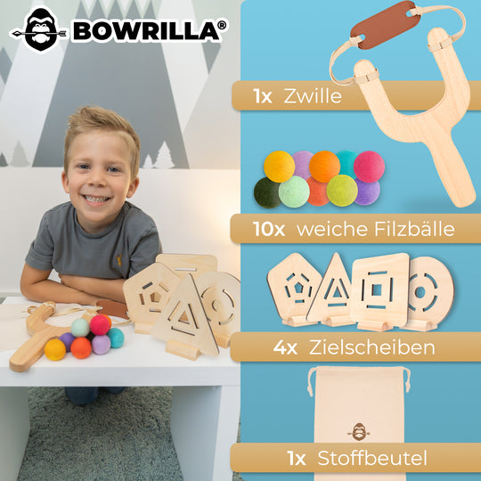 Abenteurer-Zwille Set – Holz, mit Filzkugeln & Zielen