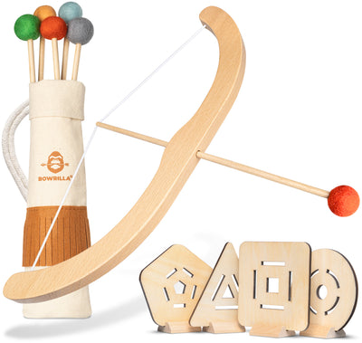 Pfeil und Bogen Kinder Holzspielzeug mit 5 Pfeilen, Köcher und 4 Zielscheiben