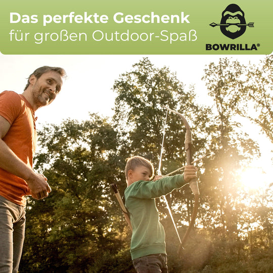 Holzbogen Set mit 10 Pfeilen, Köcher, 3 Zielscheiben und Aufbewahrungstasche - BOWRILLA#bogenlaenge_100cm