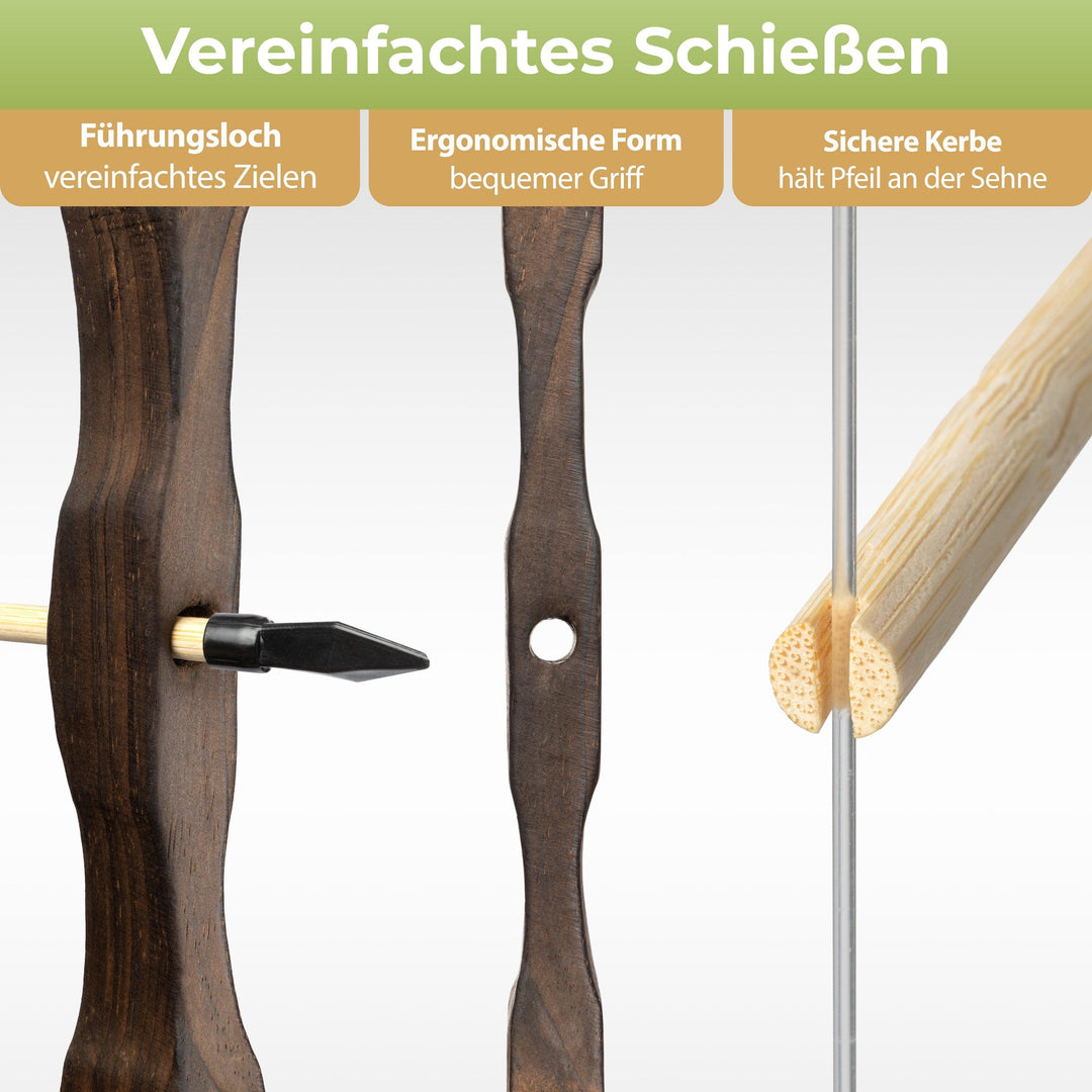 Holzbogen Set mit 10 Pfeilen, Köcher, 3 Zielscheiben und Aufbewahrungstasche - BOWRILLA#bogenlaenge_100cm 